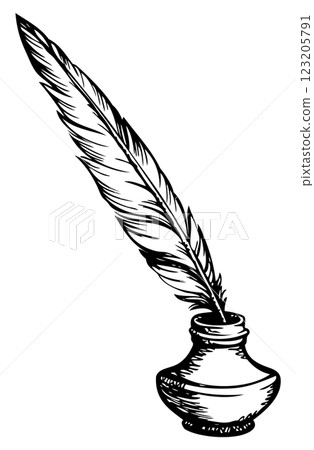 Quill pen in inkpot. Vector sketch Quill pen in inkpot. Vector sketch 123205791