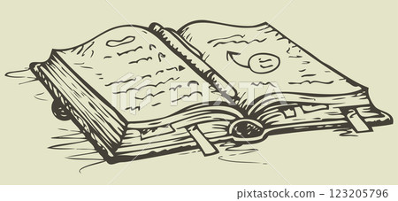Vector sketch. Open notebook with bookmarks 123205796