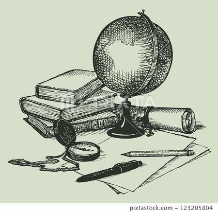 Vector still life subjects of geography 123205804