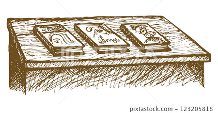 Table with books. Vector drawing 123205818