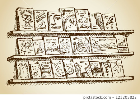 Bookshelves with books. Vector drawing Bookshelves with books. Vector drawing 123205822