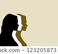 Minimalist vector illustration of womens silhouettes in different colors, symbolizing diversity, unity, and empowerment. Perfect for Womens Day campaign, feminism, and equality theme 123205873