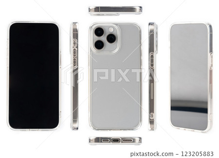 Smartphone in transparent cover different view Smartphone in transparent cover different view 123205883