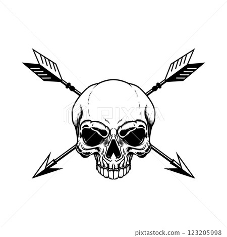 Skull with crossed arrows. Design element for poster, card, banner, emblem, sign. Vector illustration Skull with crossed arrows. Design element for poster, card, banner, emblem, sign. Vector illustration 123205998
