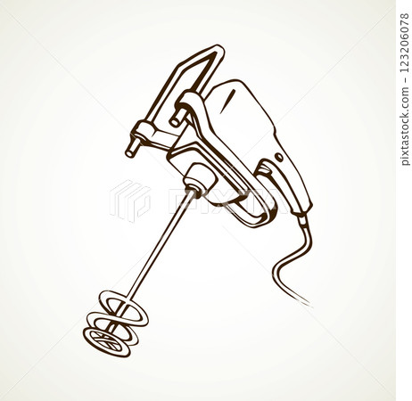 Hand mixer for concrete. Vector drawing Hand mixer for concrete. Vector drawing 123206078