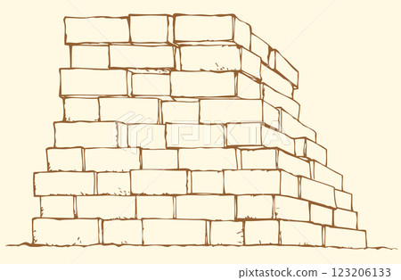 Vector monochrome drawing. Stack of bricks 123206133