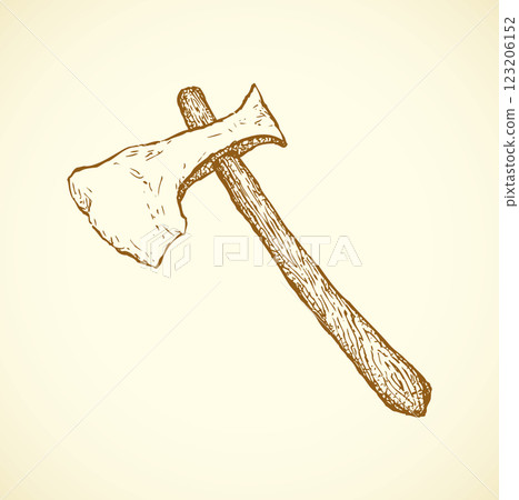 Old axe. Vector in engraving style Old axe. Vector in engraving style 123206152