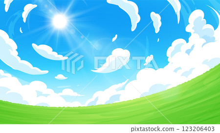 陽光照射下的天空和草原的背景插圖_16:9 陽光照射下的天空和草原的背景插圖_16:9 123206403