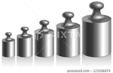 Vector calibration iron weights on a white background 123206874