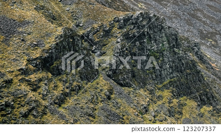 The rocky landscape of Carrauntoohil walkway. The challenging terrain captivates nature lovers in every season. 123207337