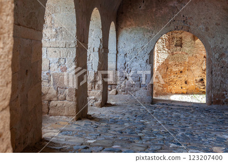Ancient Stone Hall with Arches 123207400