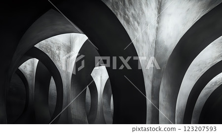 Intricate black-and-white architectural textures with dramatic arches 123207593