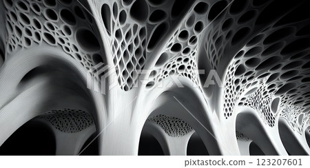 Intricate monochrome architecture highlighting arches and organic forms 123207601