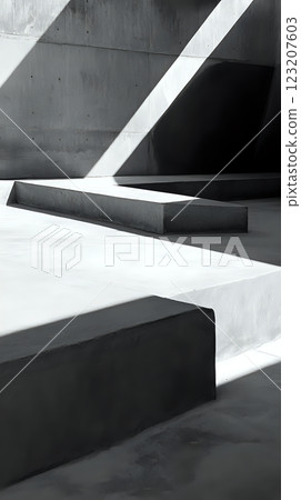 Monochrome architecture featuring abstract shapes and light patterns 123207603