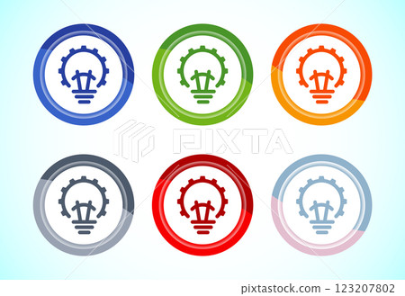 Electric light bulb icon design illustration, Creative idea icon, 6 color button design set Electric light bulb icon design illustration, Creative idea icon, 6 color button design set 123207802
