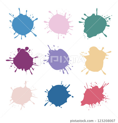 A digital collection of abstract ink blots in vibrant tones. Useful for digital art, print, and branding purposes. 123208007