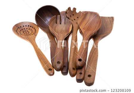 wooden spatulas isolated wooden spatulas isolated 123208109