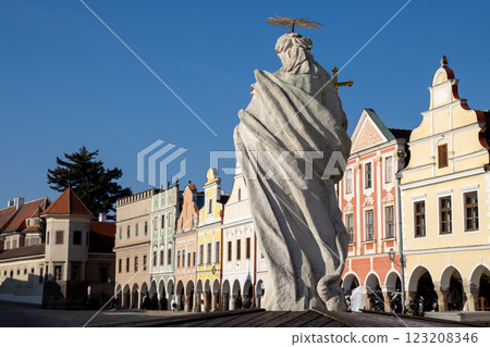 Statue of Saint Margaret on the square, Telc, Czechia Statue of Saint Margaret on the square, Telc, Czechia 123208346