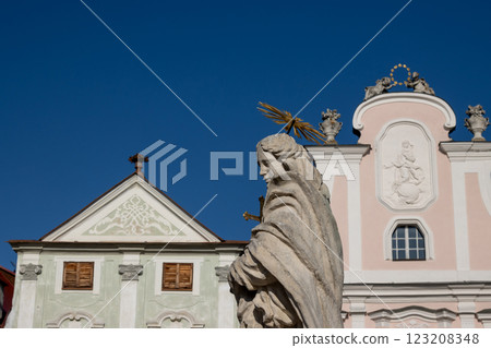 Statue of Saint Margaret on the square, Telc, Czechia 123208348