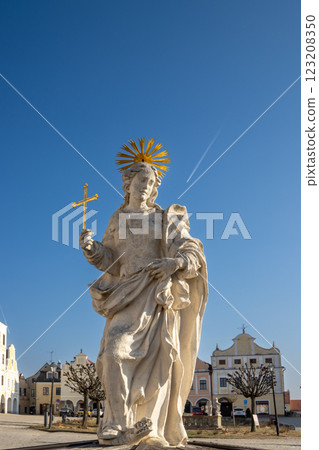 Statue of Saint Margaret on the square, Telc, Czechia Statue of Saint Margaret on the square, Telc, Czechia 123208350