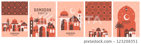 Ramadan Kareem greeting card, poster, social media banner cover design template modern geometric style, graphic print set collection Ramadan Kareem greeting card, poster, social media banner cover design template modern geometric style, graphic print set collection 123208351