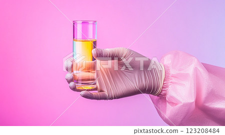 Gloved Hand with Beaker Gloved Hand with Beaker 123208484