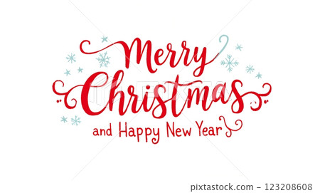 Colorful holiday greeting with festive elements featuring Merry Christmas and Happy New Year text 123208608