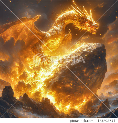 Dragon Wrapped Around a Floating Mountain 123208751