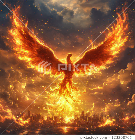 Phoenix Reborn from Flames 123208765
