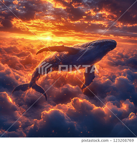 Giant Whale Swimming in the Clouds 123208769