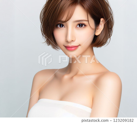 Beautiful woman in white tube top Beautiful woman in white tube top 123209182