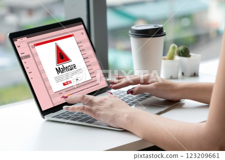 Cyber attack malware alert show computer screen display threat detected snugly 123209661