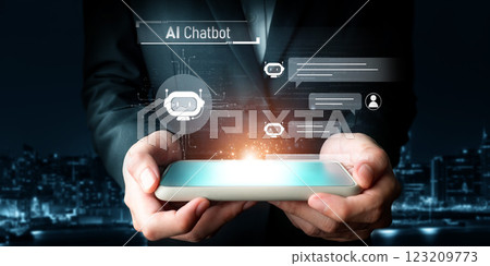 Human interact with AI artificial intelligence virtual assistant FaaS Human interact with AI artificial intelligence virtual assistant FaaS 123209773