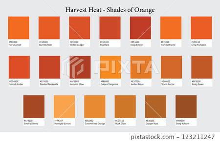 Color Palettes 20 Shades of Orange - Heat, Fire, Autumn, Sunset Colors - with HEX Codes and Names, Colour Swatches and Combinations Color Palettes 20 Shades of Orange - Heat, Fire, Autumn, Sunset Colors - with HEX Codes and Names, Colour Swatches and Combinations 123211247