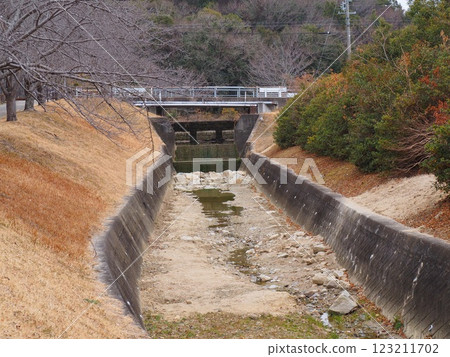 Scenery of Minase River with dried up water 123211702