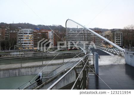 Zubizuri Bridge over the Nervion River in Bilbao Zubizuri Bridge over the Nervion River in Bilbao 123211934
