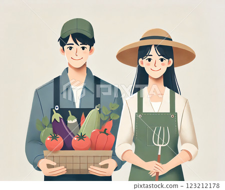 年輕農業工作人員，男性和女性 123212178