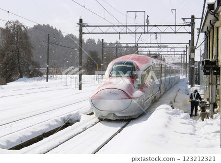 Snowy Akita Shinkansen Komachi E6 Series Kakunodate Station Akita Prefecture 123212321