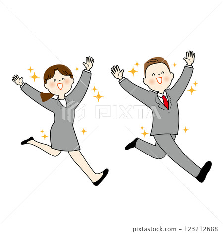 Young men and women in suits running 123212688