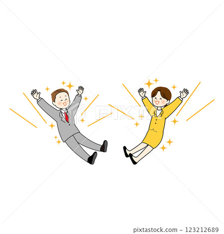 穿著西裝的男女高興地被舉起來 123212689