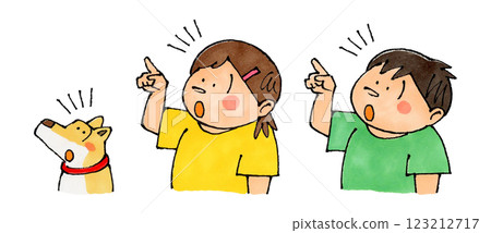 Child pointing and dog (notices) 123212717