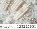 The ice cream on a stick, decorated with edible pearls,popsicle, rhinestones. 123212901