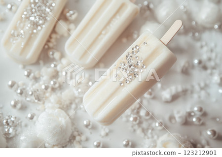The ice cream on a stick, decorated with edible pearls,popsicle, rhinestones. The ice cream on a stick, decorated with edible pearls,popsicle, rhinestones. 123212901
