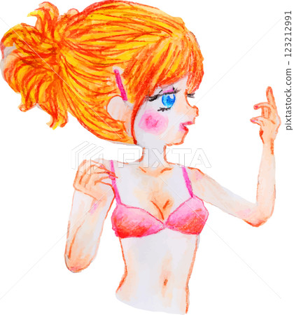 A beautiful woman in underwear pointing 123212991