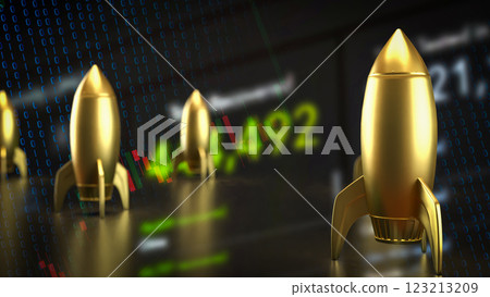 The Gold Rocket on Business Background 3d Rendering. 123213209