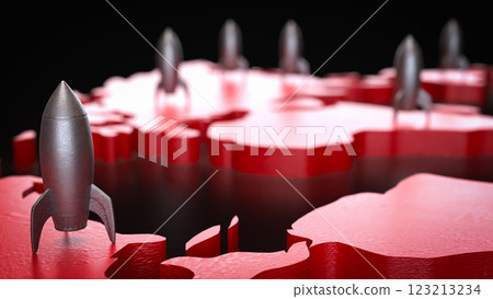 The Rocket on red world map 3d Rendering. The Rocket on red world map 3d Rendering. 123213234