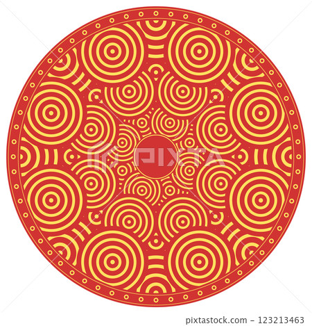 Vector Japanese pattern in oriental geometric traditional style. Festive ornament for lunar chinese new year decoration. Red and golden asian creative motif. Abstract Waves and Circles 123213463