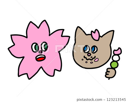 Cherry blossom and cat illustration Cherry blossom and cat illustration 123213545