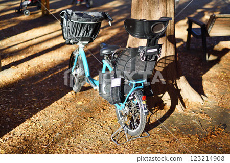 Bicycle placed in the park 123214908