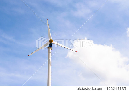 Wind turbine against a clear blue sky Wind turbine against a clear blue sky 123215185